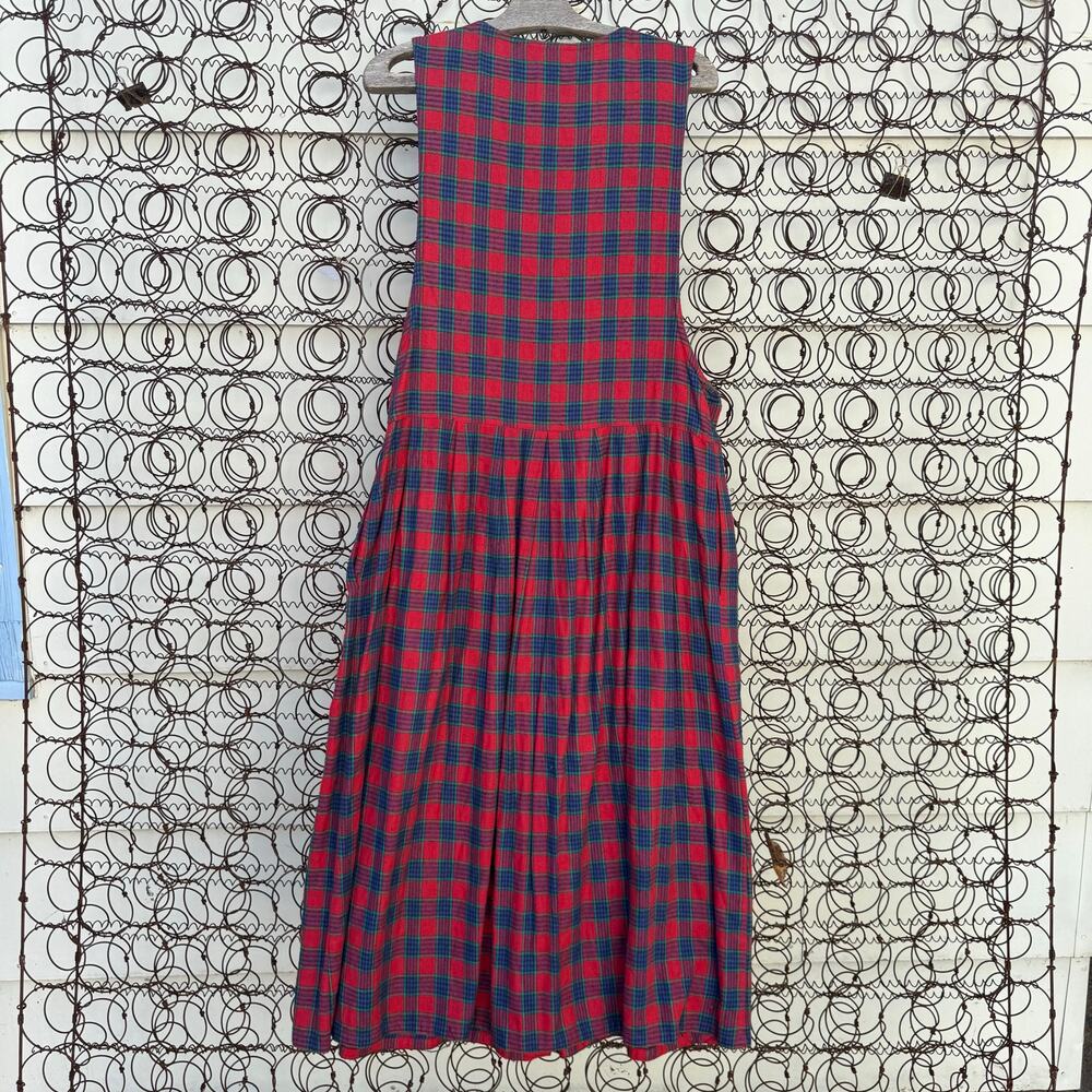 Vintage 90s JG Hook Red Blue Green Plaid Christmas Wrap Tank Dress Teacher 12 - Picture 7 of 9